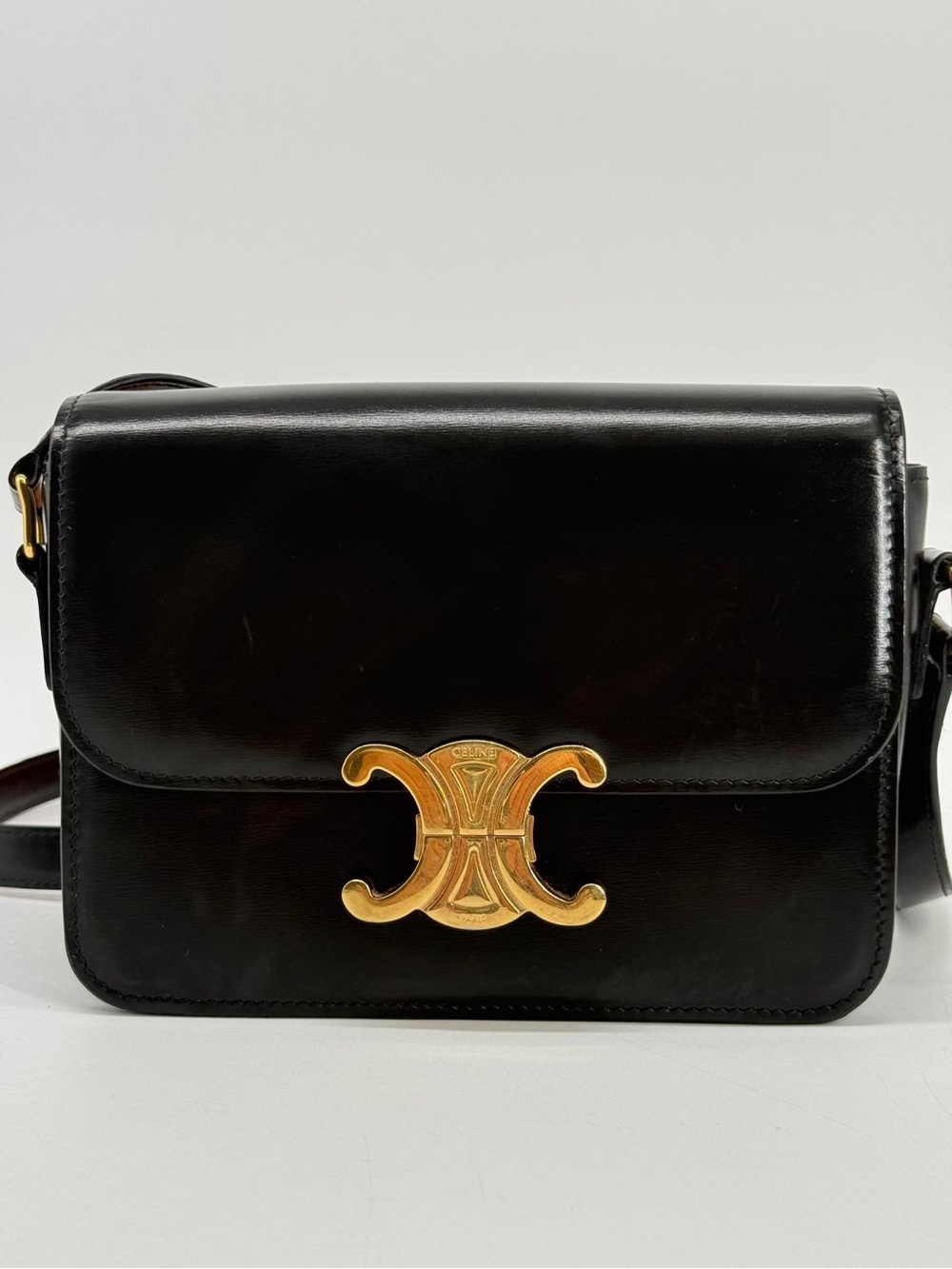 Celine Black Triomphe Leather Shoulder Bag Medium